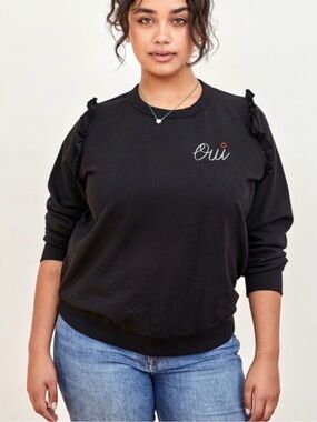 Clare V Black 'Oui' Ruffle Shoulder Sweatshirt size XL